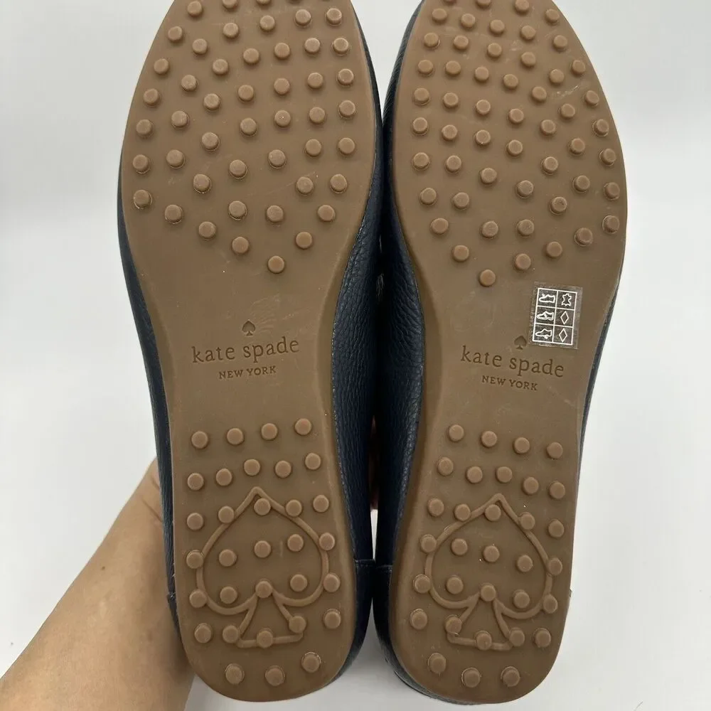 Kate Spade Carmen Leather Moccasin Loafer Women Size 7.5 Navy Blue